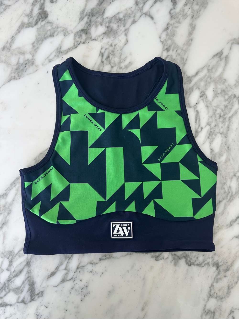 Zumba Green Navy Geo Print Crop Tank Small